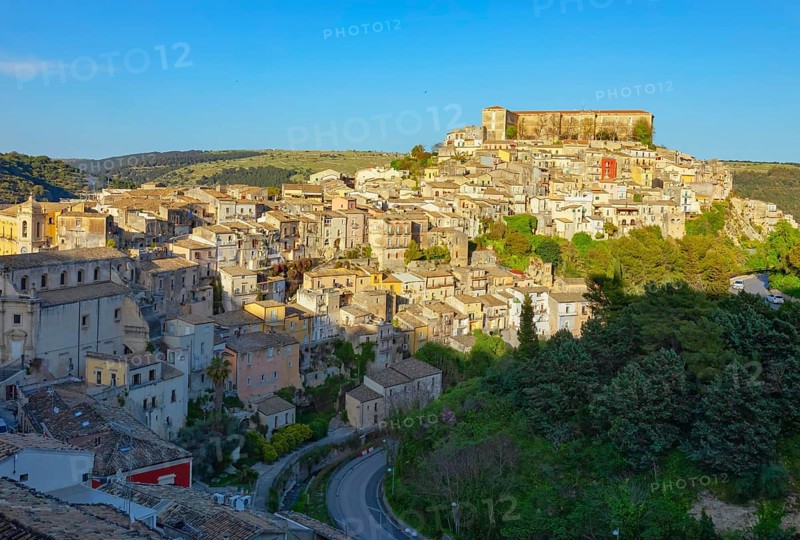 Elevated view of Ragusa Ibla historic town, Ragusa Ibla, Ragusa province, Sicily, Italy