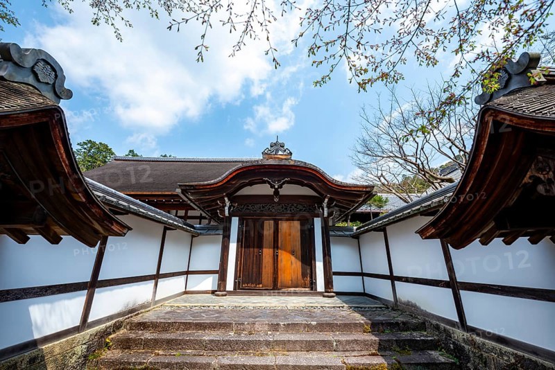 Entrance, building in Ryoan-ji, Zen Buddhist temple complex, in spring, Kyoto, Japan