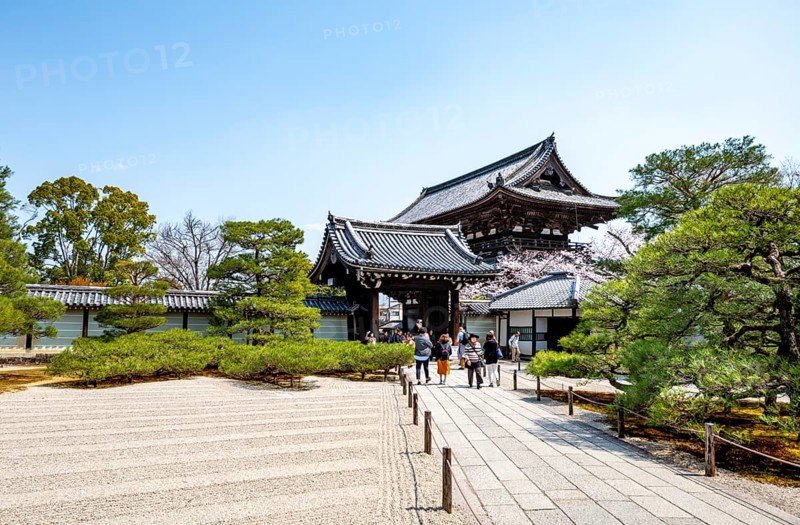 Rock garden, Zen garden at the entrance to the Goths, Ninna-ji Temple, in spring, Kyoto, Japan