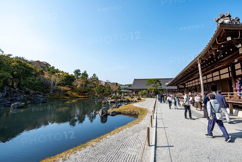 Japanese garden with Sogenchi Teien pond, Tenryu-ji, Zen Buddhist temple complex, Sagatenryuji Susukinobabacho, Kyoto, Japan
