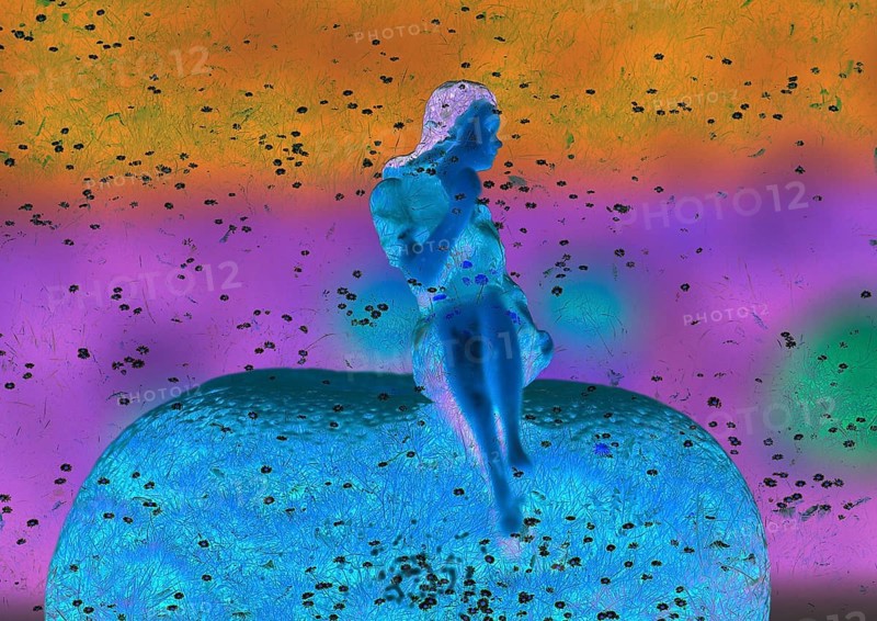 Miniature figure woman in studio, alienation, North Rhine-Westphalia, Germany