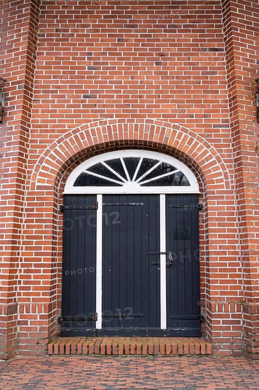 Entrance to a historic windmill, Bad Zwischenahn, Lower Saxony, Germany