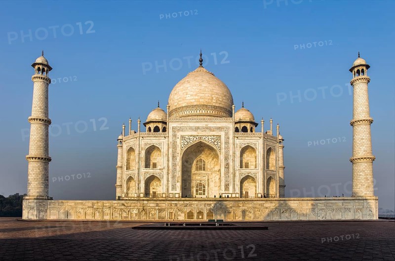 Taj Mahal after sunrise, most famous building of the Mughal period in Agra