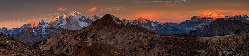 Dawn, clouds, morning mood, mountains, autumn, panorama, view of Marmolada, Giau Pass, Dolomites, Italy