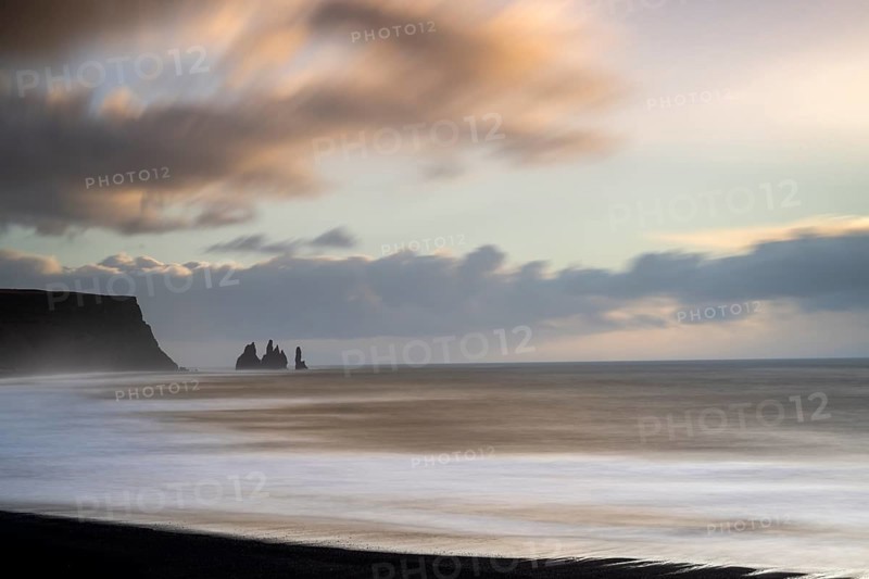 Beach, fog, morning, Black Beach, Dyrholaey, Iceland