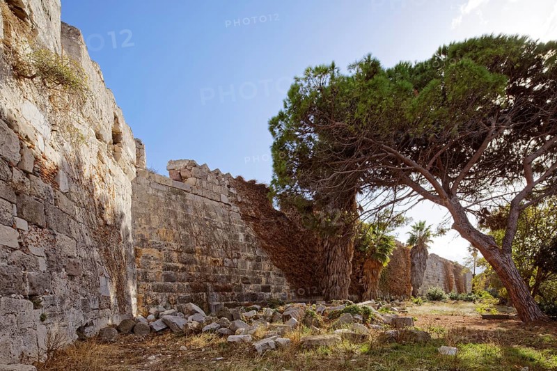 Outer fortress wall, fortification, bastion, Neratzia fortress, also Nerantzia, castle, first mentioned in 1395, formerly fortress of the Order of St. John, today ruin, city of Kos, island of Kos, Dodecanese islands, Greece, eastern Adriatic, Mediterranean