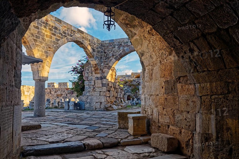 Entrance, entrance, archway, Neratzia fortress, also Nerantzia, castle, first mentioned in 1395, formerly fortress of the Order of St. John, today ruin, city of Kos, island of Kos, Dodecanese islands, Greece, eastern Adriatic, Mediterranean