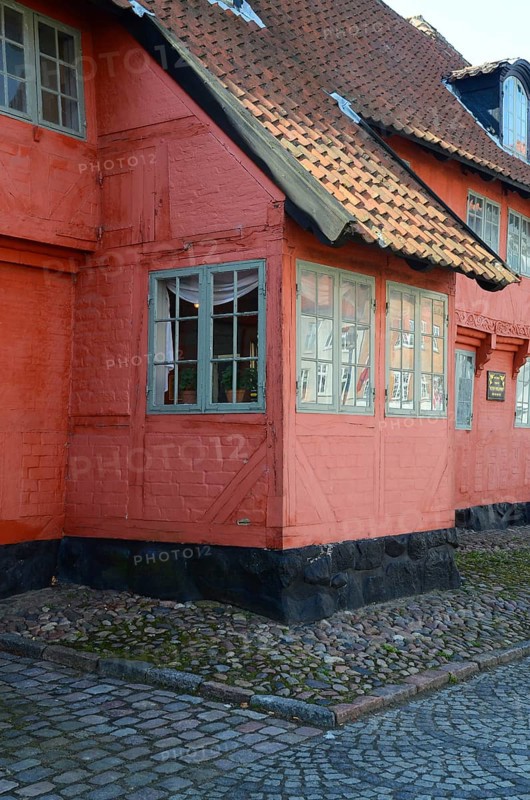 Typical red Danish half-timbered house in Assens, Funen island, Denmark, Scandinavia