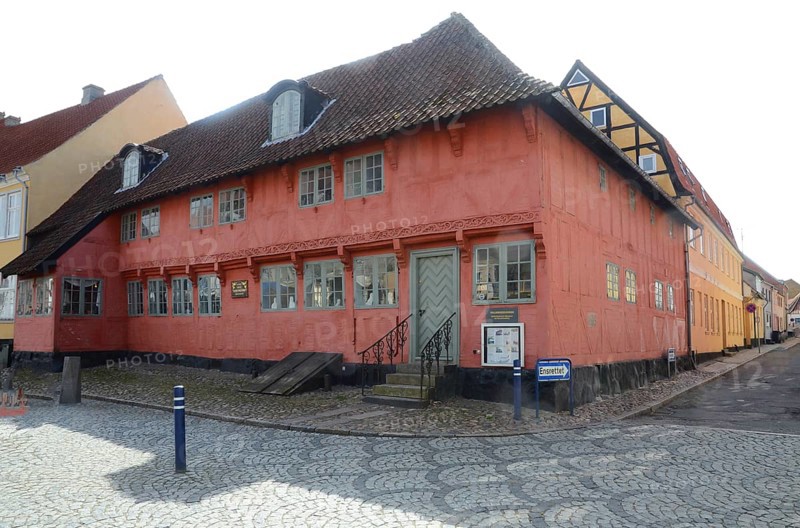 Typical red Danish half-timbered house in Assens, Funen island, Denmark, Scandinavia