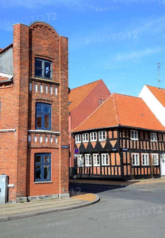 Street houses in Assens, Funen island, Denmark, Scandinavia