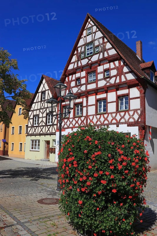 Fachwerkhäuser am Rathausplatz, city of Heideck in the district of Roth, Middle Franconia, Bavaria, Germany