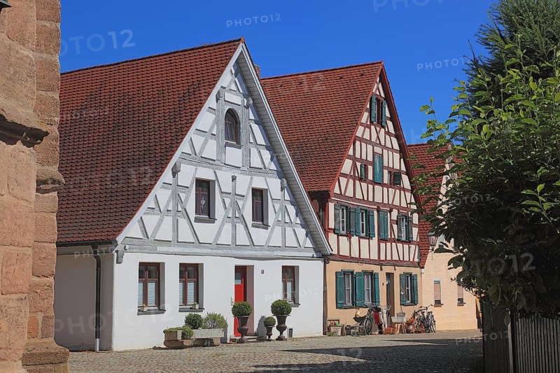 Half-timbered houses in the old town, town of Heideck in the district of Roth, Middle Franconia, Bavaria, Germany
