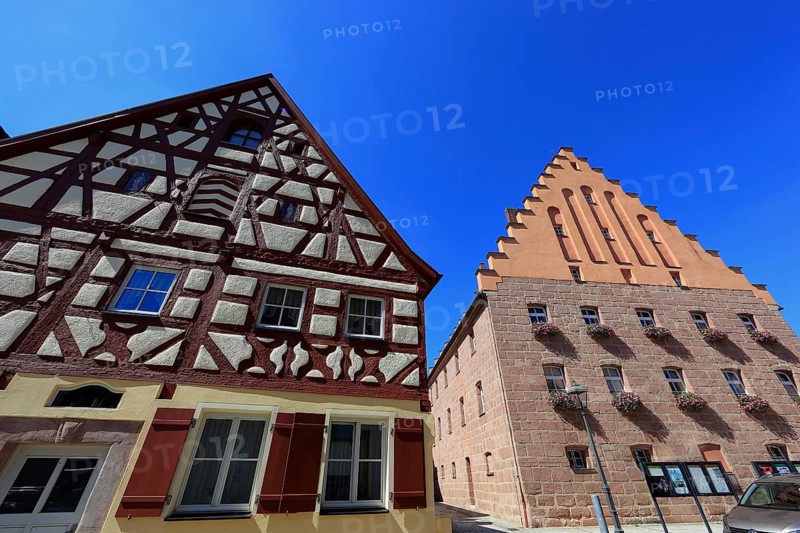 Fachwerkhäuser und Rathausplatz, city of Heideck in the district of Roth, Middle Franconia, Bavaria, Germany