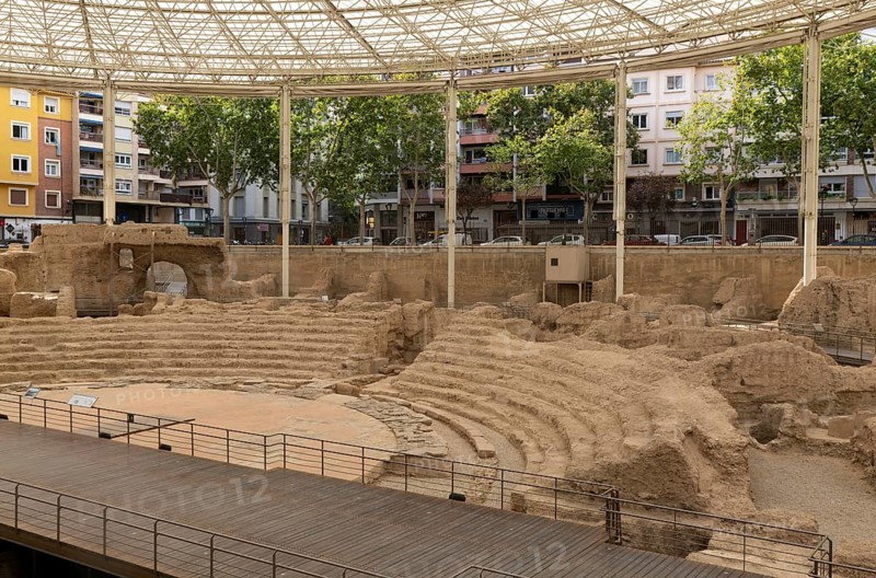 Covered ruins of Roman theatre amphitheatre, Zaragoza, Aragon, Spain