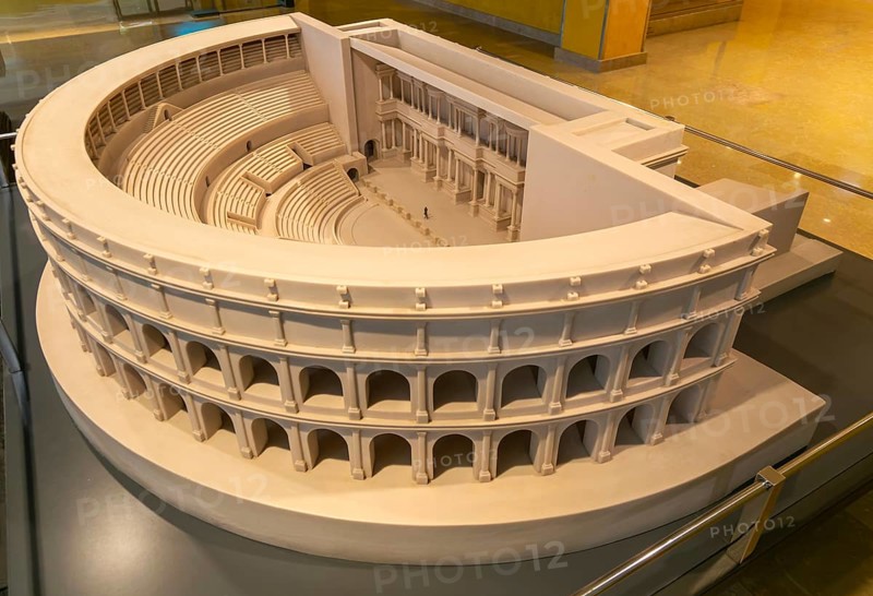 Scale model reconstruction of the Roman theatre amphitheatre, Zaragoza, Aragon, Spain