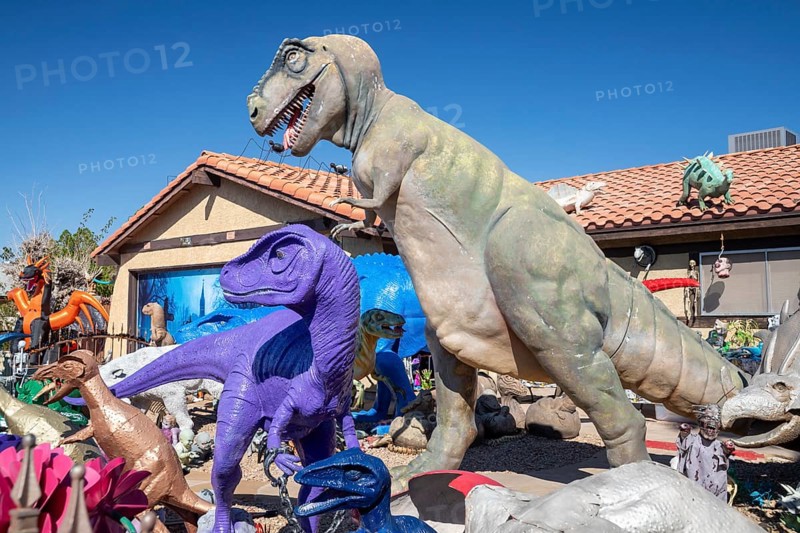 Henderson, Nevada - Dinosaurs dominate the yard of a house in suburban Las Vegas, placed there by retired school teacher Steve Springer