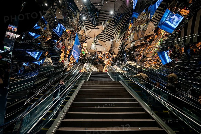 Staircase, entrance to a shopping center with many mirrors, Tokyu Plaza Omotesando Harajuku, modern architecture, Tokyo, Japan