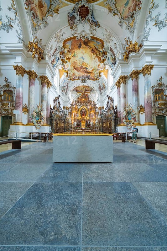 Richly decorated chancel in a baroque church with magnificent frescoes, ZFP Zwiefalten, Reutlingen district, Germany