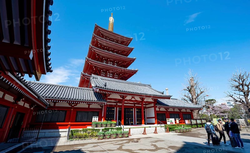 Five-story pagoda, Buddhist temple complex, Asakusa shrine or Senso-ji temple, Asakusa, Tokyo, Japan