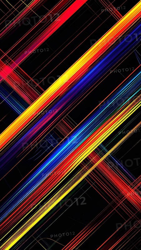 Abstract digital art featuring vibrant, intersecting neon lines creating a geometric pattern, Intersecting neon lines form a vibrant abstract geometric grid against a black background, Seamless looping illustration, colorful diagonal lines, creating a modern dynamic template background, vibrant colored lines and geometric forms for business or technology wallpaper, AI generated