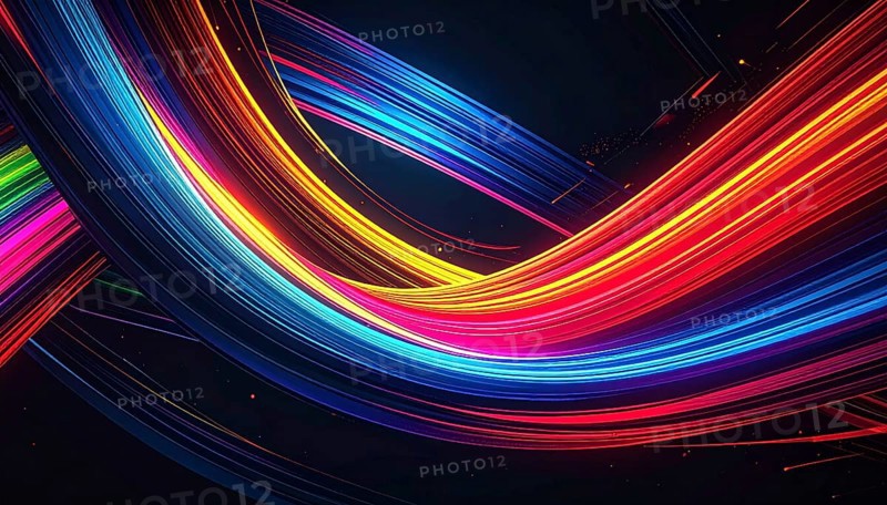 Abstract digital art featuring vibrant, intersecting neon lines creating a geometric pattern, Intersecting neon lines form a vibrant abstract geometric grid against a black background, Seamless looping illustration, colorful diagonal lines, creating a modern dynamic template background, vibrant colored lines and geometric forms for business or technology wallpaper, AI generated
