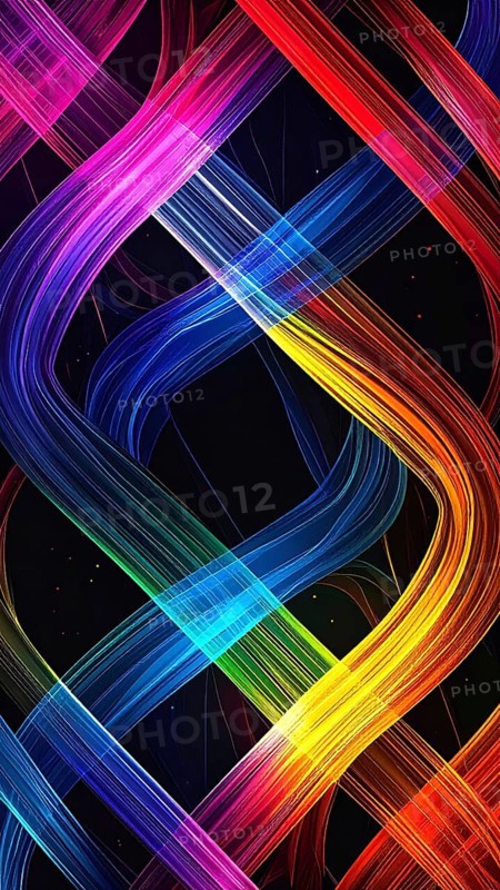 Abstract digital art featuring vibrant, intersecting neon lines creating a geometric pattern, Intersecting neon lines form a vibrant abstract geometric grid against a black background, Seamless looping illustration, colorful diagonal lines, creating a modern dynamic template background, vibrant colored lines and geometric forms for business or technology wallpaper, AI generated
