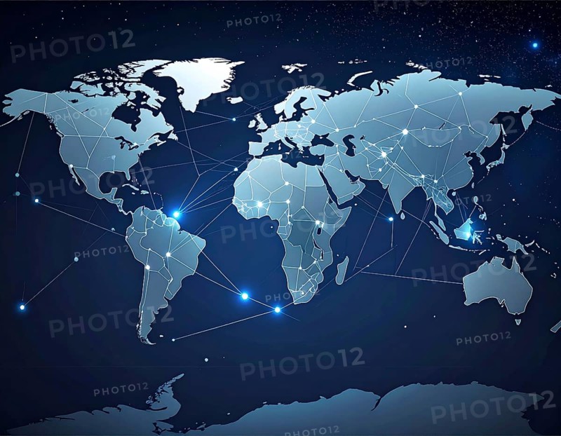 Abstract visualization of global rare earth supply network feeding EV industry, world map design, tech aesthetic, clean lines, rare earth for electric vehicles, AI generetaed, AI generated