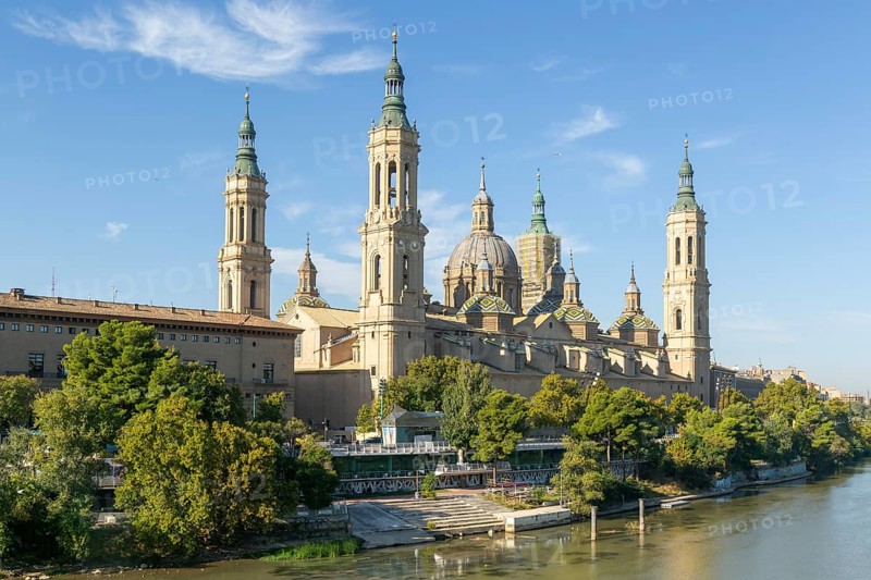 Basilica of Our Lady of the Pillar cathedral church, Zaragoza, Aragon, Spain, Europe view from River Ebro