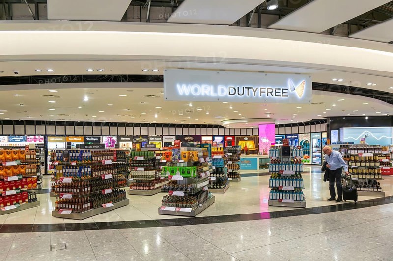 Duty Free shopping area in departures lounge area, Terminal 5, London Heathrow airport, London, England, UK