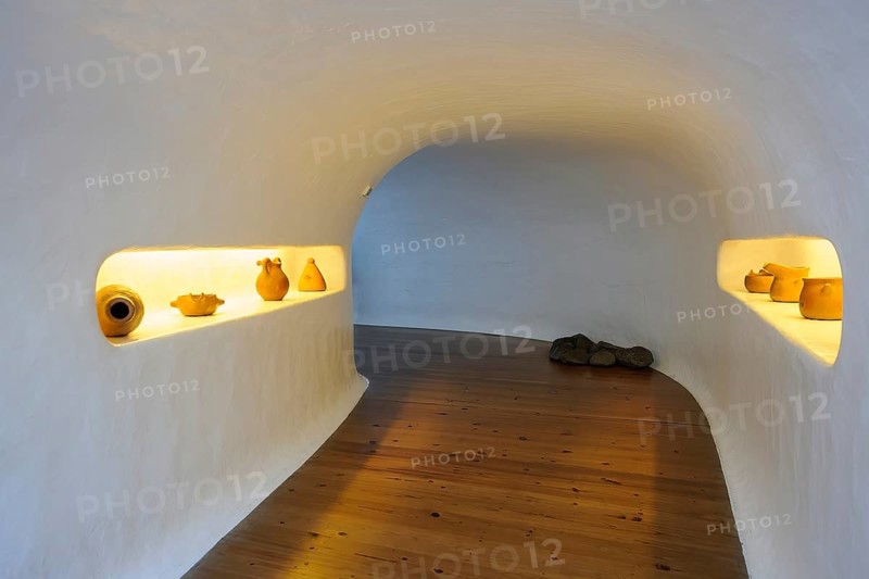 Interior corridor corridor in building designed by Cesar Manrique with the collaboration of Jesús Soto and architect Eduardo Caceres with panoramic views of the Chinijo Archipelago, Lanzarote, Canary Islands, Spain