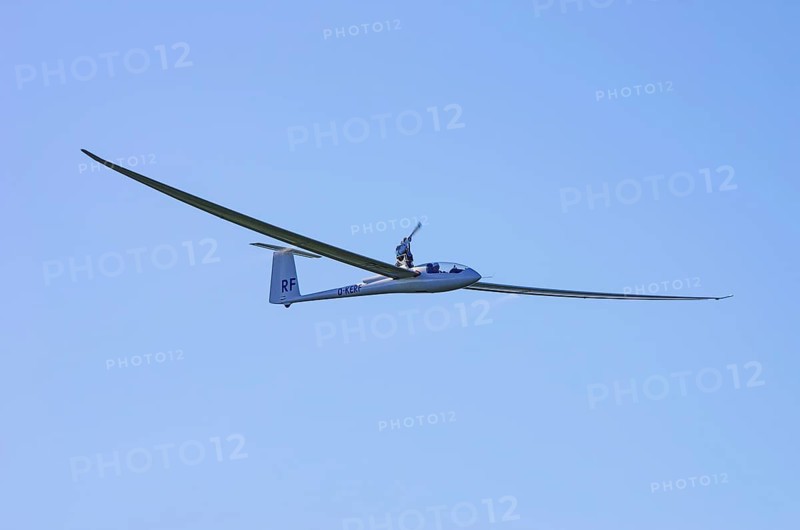 A Schempp-Hirth Nimbus 3MR motor glider, registration D-KERF, during a screening as part of an air show at the Rossfeld Air Sports Association on Rossfeld in Metzingen-Glems, Baden-Württemberg, Germany, for editorial use only