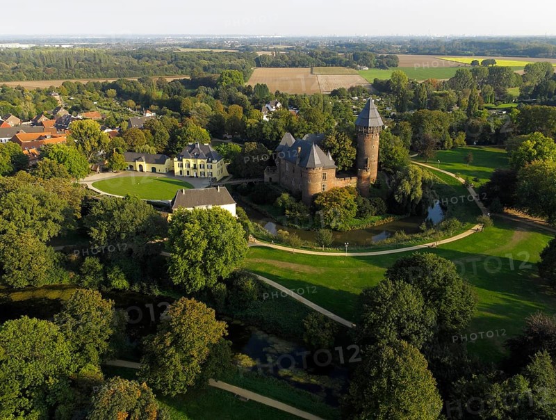 Aerial view of Linn Krefeld Castle, North Rhine-Westphalia, Germany