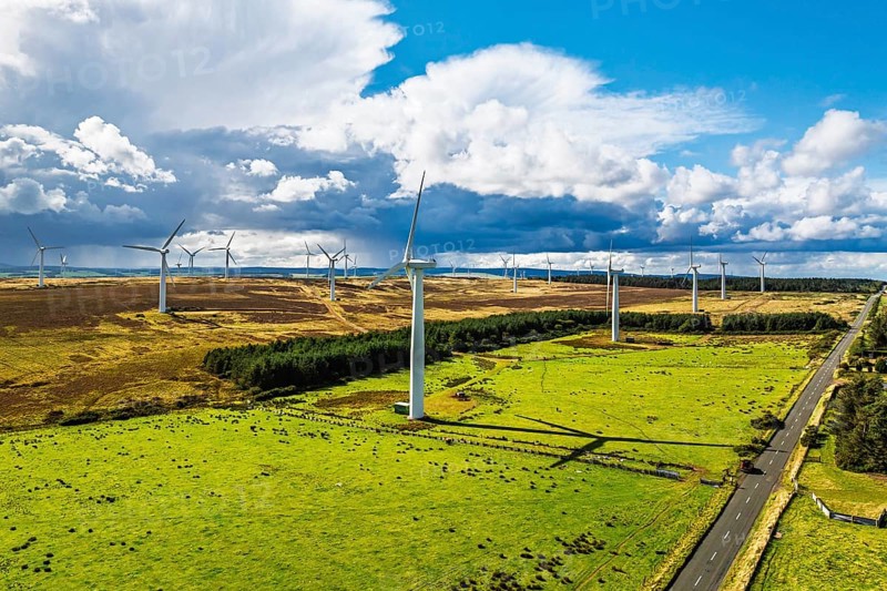 Wind Farm from a drone in southeast Scotland, UK