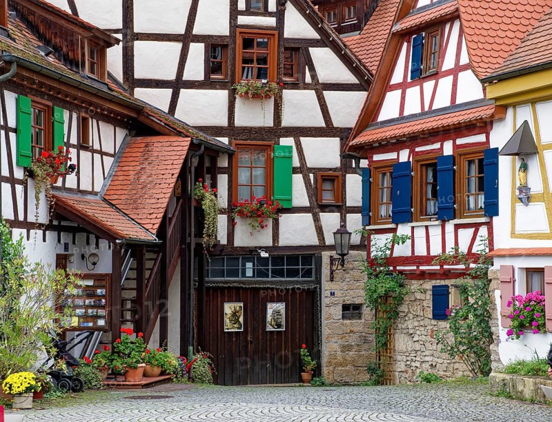Historic half-timbered houses, Rottenburg am Neckar, Baden-Württemberg, Germany
