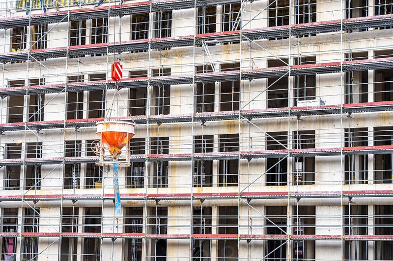 Construction site, residential construction, 50 new, publicly funded rental apartments, catering, commercial space, Weber1 urban district, city center, Essen, North Rhine-Westphalia