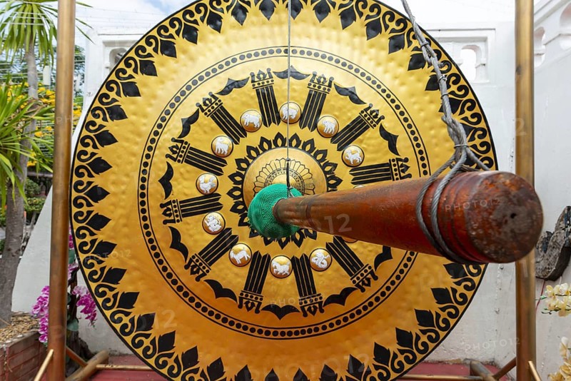 Temple gong (also Victory Gong or Luck Gong), when climbing to Wat Saket (Golden Mount) in the Pom Prap Sattru Phai district, Bangkok, Thailand