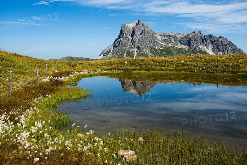 Mountain landscape and picturesque little lake, Saloberkopf, Widderstein, Warth, Bregenzerwald, Vorarlberg, Alps, Austria