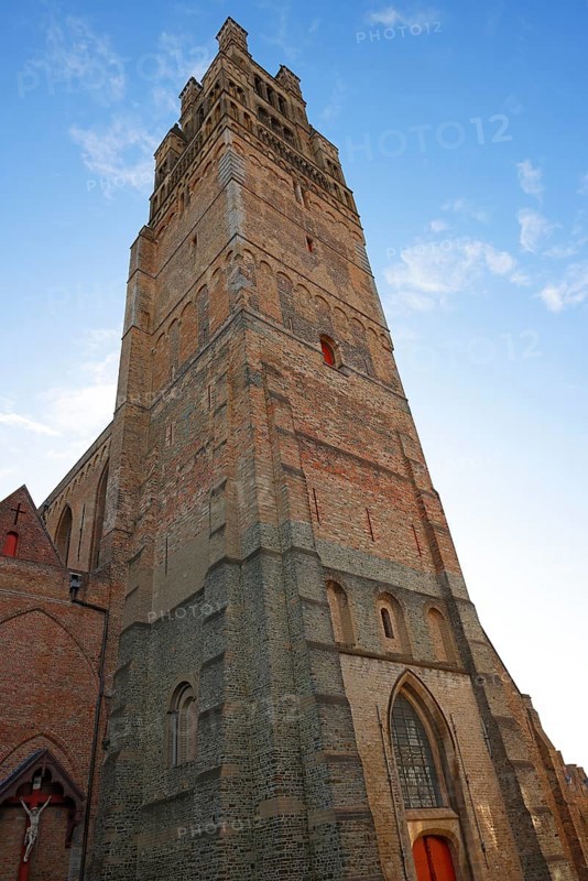 Historic St. Salvator Cathedral, Sint-Salvatorskathedraal, in the old town of Bruges, powerful tower, UNESCO World Heritage Site, Flanders, Belgium