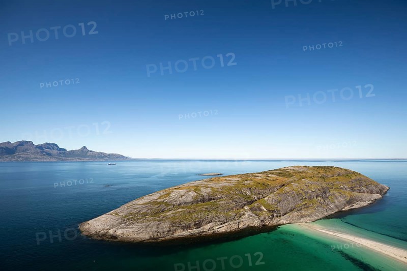 Sunny day and turquoise blue sea at Hovdsundet near Bodø, Nordland, Norway