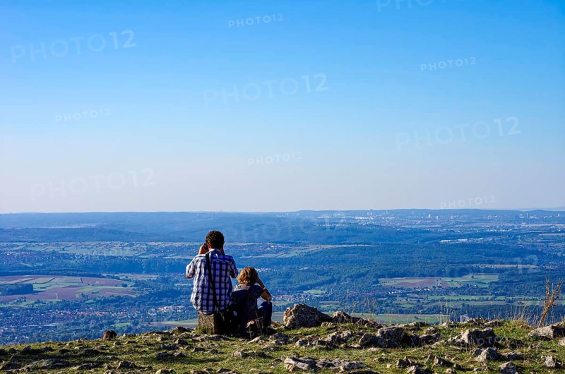 Picturesque scenery on the eaves of the Swabian Jura near Olgafels on Rossfeld in Metzingen-Glems, Baden-Württemberg, Germany, for editorial use only
