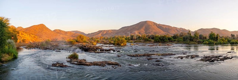 Epupa Falls, sunset at Epupa Waterfalls, Kaokoveld, Namibia