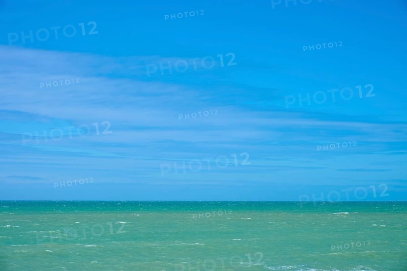 Wide sea under clear blue sky, Tuhawaiki Point Lighthouse or Jack's Point Lighthouse, Scarborough, Timaru, South Island, New Zealand