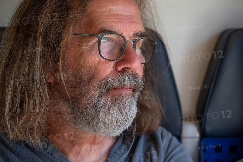 Portrait of man with beard and glasses, Franconia, Bavaria, Germany