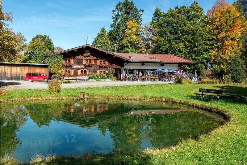 Gasthof Laiter mit Forellenteich, Stillachtal, Oberstdorf, Oberallgäu, Allgäu, Bavaria, Germany