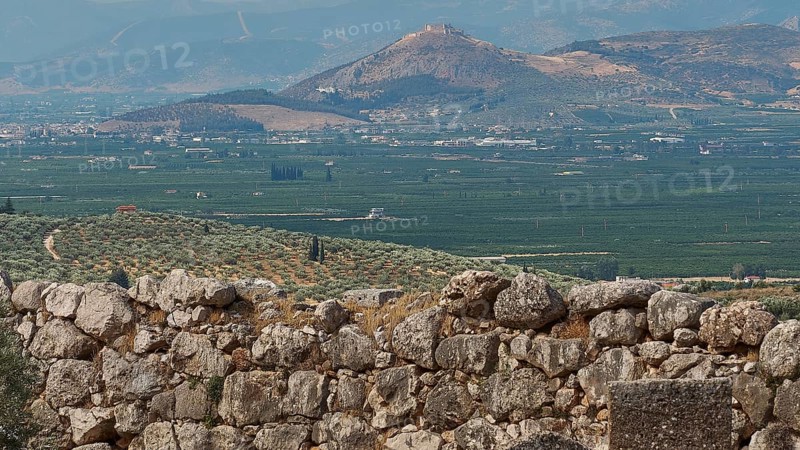 View of the plain, archaeological site, UNESCO World Heritage Site, Mycenae, Mycenae, important city in pre-classical times, Peloponnese, peninsula, Greece
