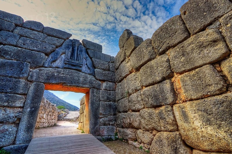 HDR, Lion Gate, Mycenae, Archaeological Site, UNESCO World Heritage Site, Mycenae, Mycenae, important city in pre-classical times, Peloponnese, peninsula, Greece