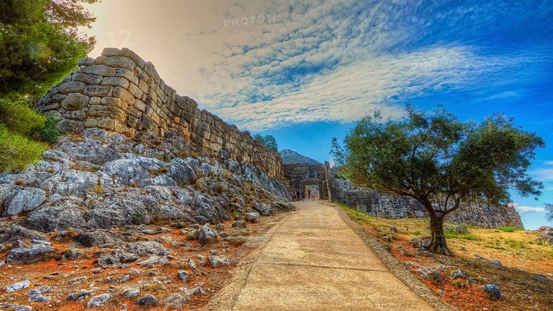 Cyclopian walls of the Acropolis, lion gate, Mycenae, archaeological site, UNESCO World Heritage Site, Mycenae, Mycenae, important city in pre-classical times, Peloponnese, peninsula, Greece