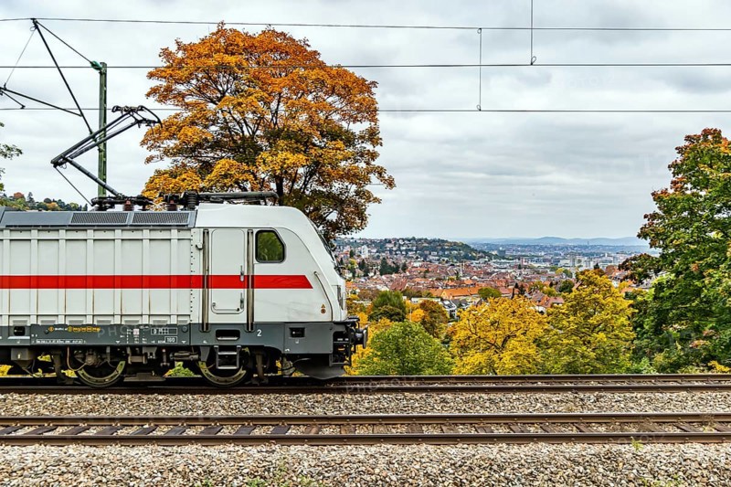 InterCity operated by Deutsche Bahn AG on the road between Stuttgart and Singen. The panoramic route through Stuttgart-West is part of the Gäu Railway. Stuttgart, Baden-Württemberg, Germany