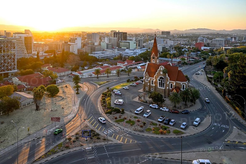 View of the Evangelical Lutheran Christ Church from 1910, sunset, Windhoek, Khomas region, Namibia