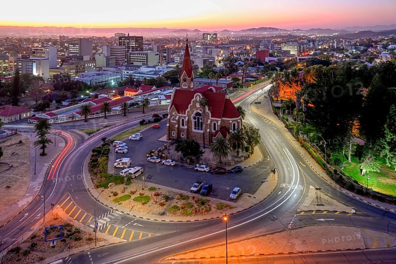 View of the Evangelical Lutheran Christ Church from 1910, blue hour, Windhoek, Khomas region, Namibia